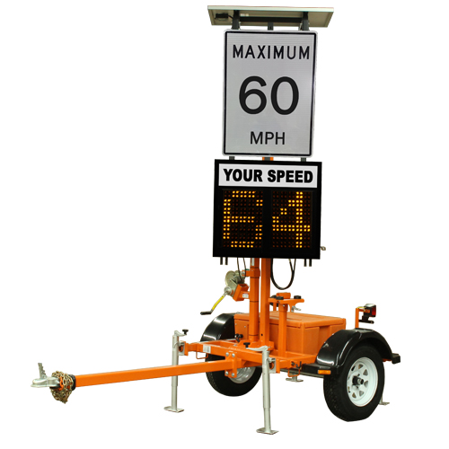 2 digit portable speed sign mounted on a trailer.